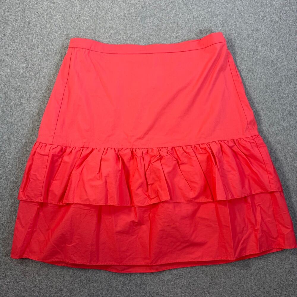 J.Crew Women's 14 Coral Tiered Ruffle Skirt Elastic Waist Cotton Blend Lined New
